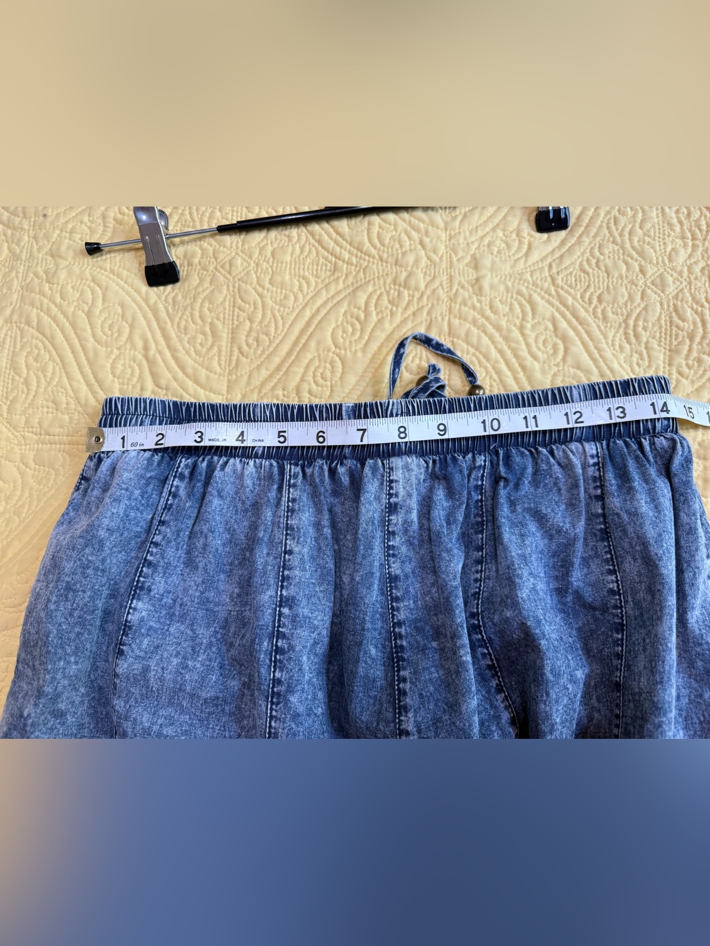 H034 NWT Blue Velvet L w14-20 Boho Patchwork Wide-Leg Denim Pants Blue Cream - Picture 8 of 12